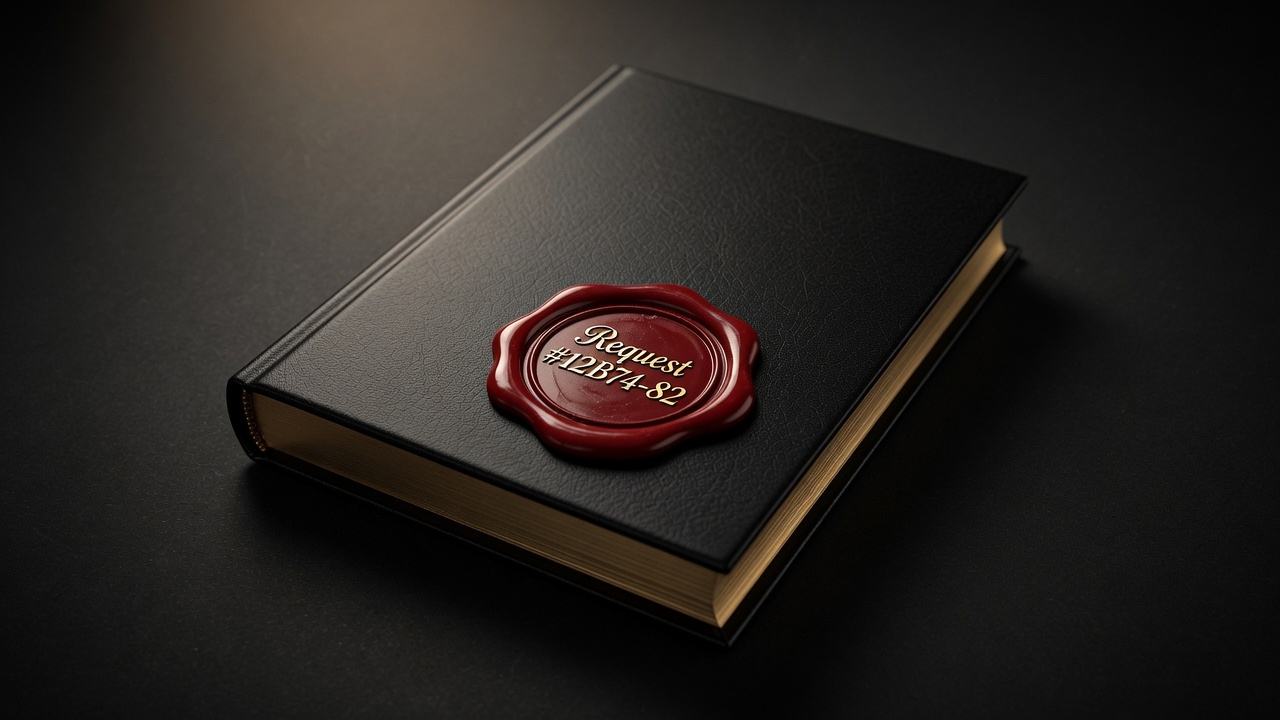 Sealed book with red wax seal and Request ID
